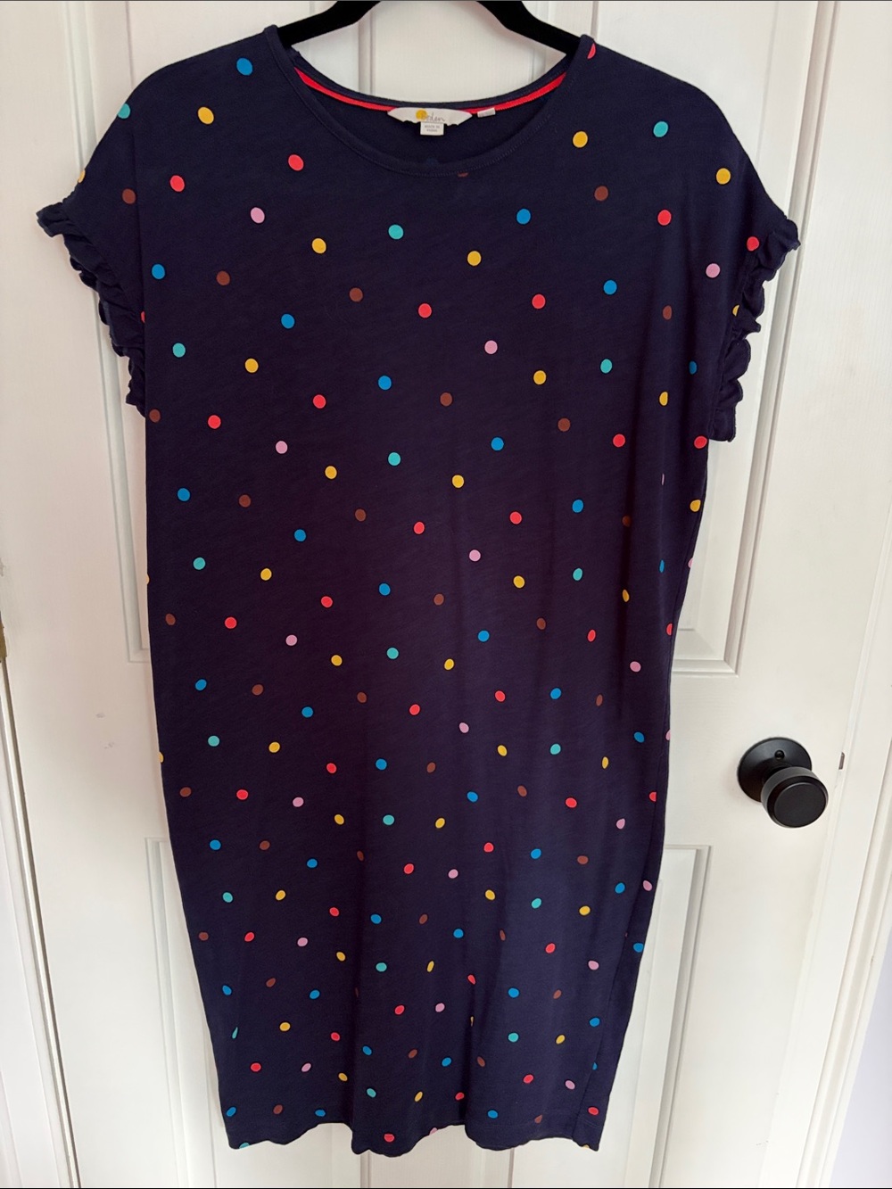Boden Navy Dress with Multicolor Polka Dots